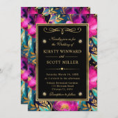 Waterverf Paarse en Blauwgroen Bloemen Bruiloft Kaart (Voorkant / Achterkant)