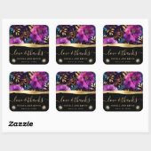 Waterverf Paarse en Blauwgroen Bloemen Bruiloft Vierkante Sticker (Vel)