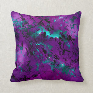 Waterverf Paarse en Blauwgroen marmer Galaxy Kussen