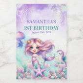 Waterverf paarse en blauwgroen zeemeermin 1ste ver wijn etiket (Enkel label)