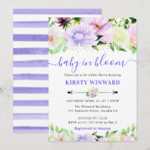 Waterverf Paarse en Crème Bloemen Baby Shower