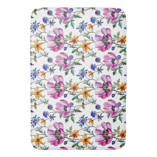 Waterverf  Paarse en Gele Bloemen Badmat (Voorkant Verticaal)