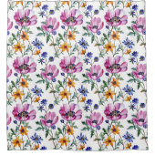 Waterverf  Paarse en Gele Bloemen Douchegordijn (Voorkant)