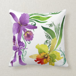 Waterverf Paarse en gele orchidee bloemen Kussen