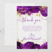 Waterverf Paarse en gouden bloemen Bedankkaart (Voorkant / Achterkant)
