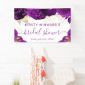 Waterverf Paarse en Gouden Bloemen Bruidsdouche Spandoek (Insitu)