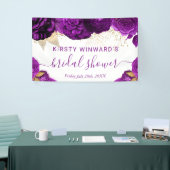 Waterverf Paarse en Gouden Bloemen Bruidsdouche Spandoek (Beurs)