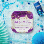 Waterverf Paarse en gouden bloemen Papieren Bordje (Feest)