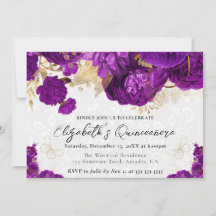 Waterverf Paarse en Gouden Bloemen Quinceanera