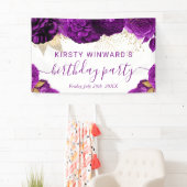 Waterverf Paarse en gouden bloemen Spandoek (Insitu)
