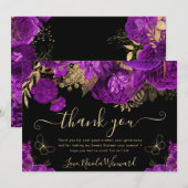 Waterverf Paarse en gouden bloemen Sweet 16 Bedankkaart (Voorkant / Achterkant)