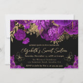 Waterverf Paarse en gouden bloemen Sweet Sixteen Kaart (Voorkant)