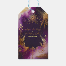  Waterverf Paarse en gouden bloemenbruiloft