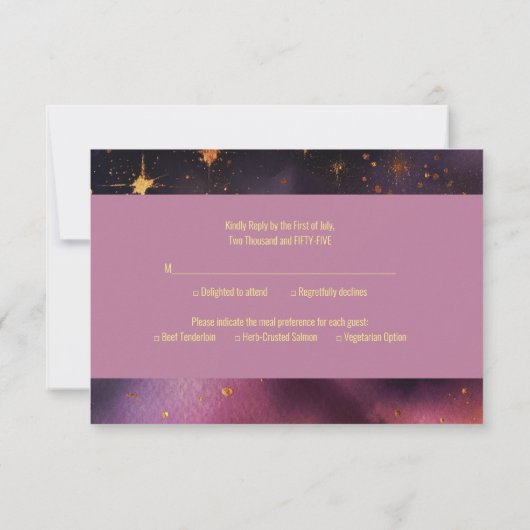  Waterverf Paarse en gouden bloemenbruiloft RSVP Kaartje (Achterkant)