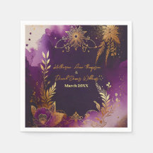  Waterverf Paarse en gouden bloemenbruiloft