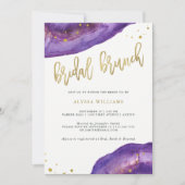Waterverf Paarse en gouden Geode Bridal Brunch Kaart (Voorkant)
