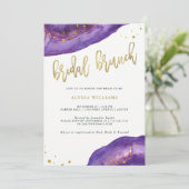 Waterverf Paarse en gouden Geode Bridal Brunch Kaart (Staand voorkant)