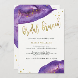 Waterverf Paarse en gouden Geode Bridal Brunch Kaart
