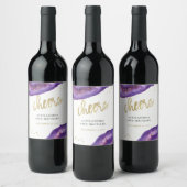 Waterverf Paarse en gouden geode bruiloft gejuich Wijn Etiket (Flessen)