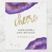 Waterverf Paarse en gouden geode bruiloft gejuich Wijn Etiket (Enkel label)