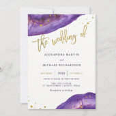 Waterverf Paarse en gouden geode bruiloft Kaart (Voorkant)