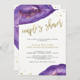 Waterverf Paarse en gouden Geode Couples Shower Kaart