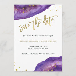 Waterverf Paarse en Gouden Geode Sla de Datum op Save The Date