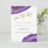 Waterverf Paarse en Gouden Geode Sla de Datum op Save The Date (Staand voorkant)