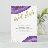 Waterverf Paarse en Gouden Geode Vrijgezellenfeest Kaart (Staand voorkant)