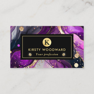 Waterverf Paarse en Gouden Glitter Alcoholinkt Visitekaartje