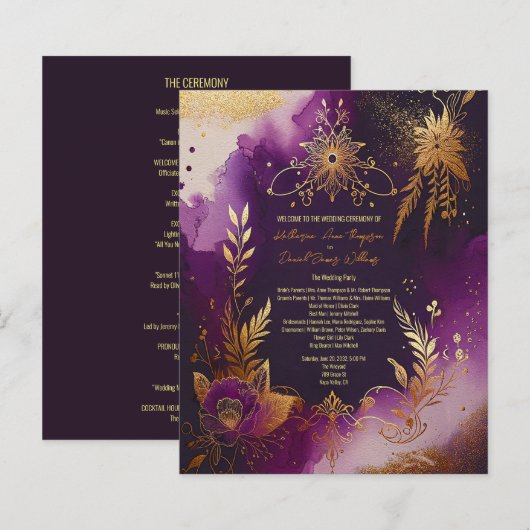  Waterverf Paarse en gouden huwelijksprogramma (Voorkant / Achterkant)
