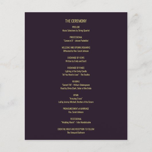  Waterverf Paarse en gouden huwelijksprogramma (Achterkant)