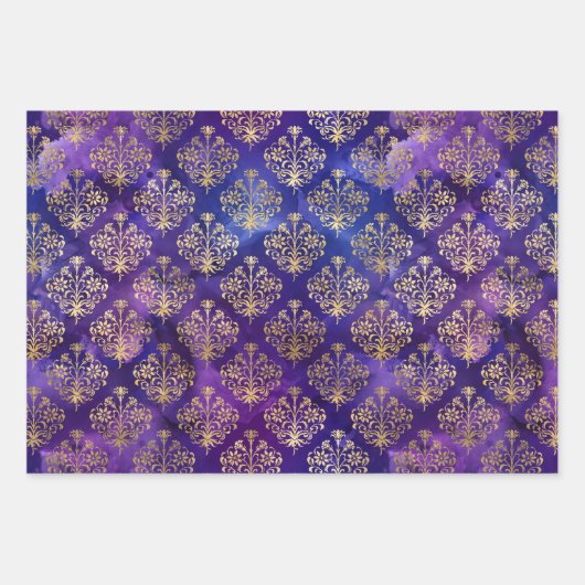 Waterverf Paarse en gouden Ink Fantasy Pattern Inpakpapier Vel (Voorkant)