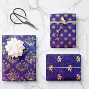 Waterverf Paarse en Gouden Inkt Fantasie Patroon Inpakpapier Vel