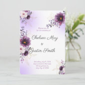 Waterverf paarse en gouden Peony bruiloft Kaart (Staand voorkant)