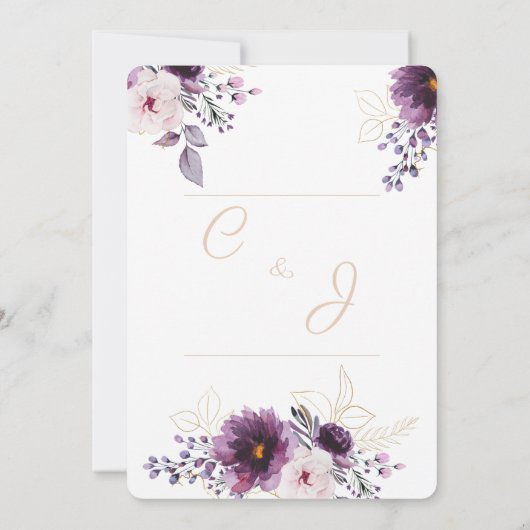 Waterverf paarse en gouden Peony bruiloft Kaart (Achterkant)