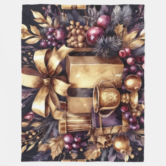 Waterverf Paarse en gouden vakantie motieven Colla Fleece Deken (Voorkant)