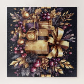 Waterverf Paarse en gouden vakantie motieven Colla Legpuzzel (Horizontaal)