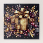 Waterverf Paarse en gouden vakantie motieven Colla Legpuzzel (Verticaal)