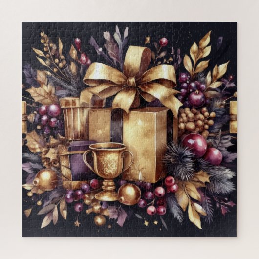 Waterverf Paarse en gouden vakantie motieven Colla Legpuzzel (Verticaal)