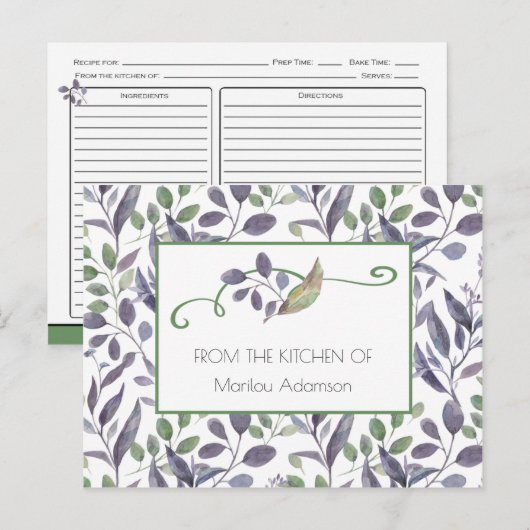 Waterverf Paarse en groene lederrecepten | Briefkaart (Voorkant / Achterkant)