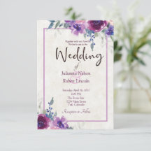 Waterverf paarse en mauve bloemen bruiloftsinvitat