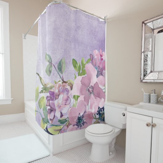 Waterverf Paarse en Mauve bloemen Douchegordijn (In situ)