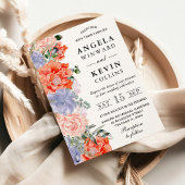 Waterverf Paarse en Oranje bloemen bruiloft Kaart