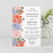 Waterverf Paarse en Oranje bloemen bruiloft Kaart (Staand voorkant)