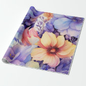 waterverf Paarse en Oranje ontvlechting van de flo Cadeaupapier (Uitgerold)