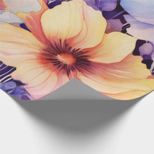 waterverf Paarse en Oranje ontvlechting van de flo Cadeaupapier (Hoek)