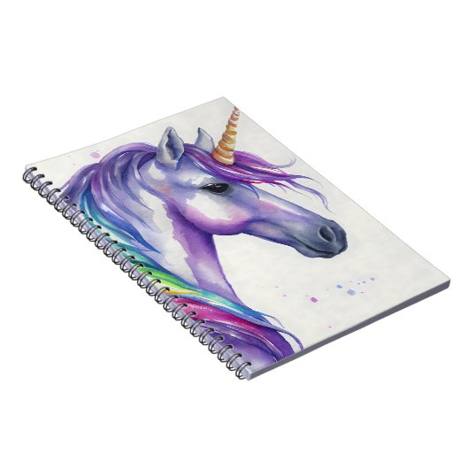 Waterverf Paarse en regenboogfantasy Unicorn Notitieboek (Rechterzijde)