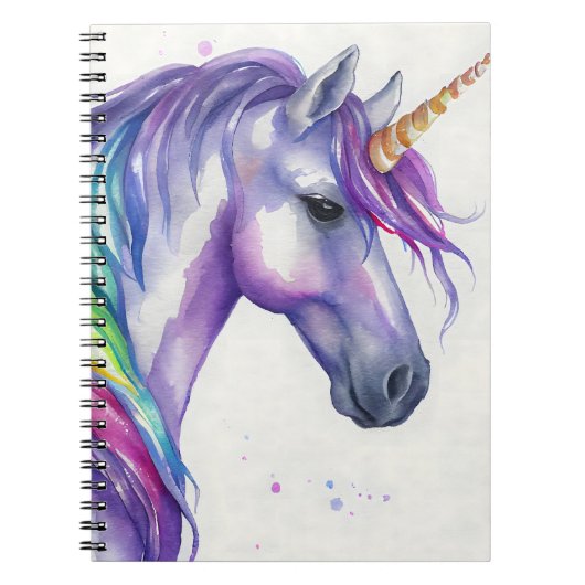 Waterverf Paarse en regenboogfantasy Unicorn Notitieboek (Voorkant)