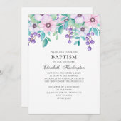 Waterverf paarse en roze bloemen. Bloemendoop Kaart (Voorkant / Achterkant)